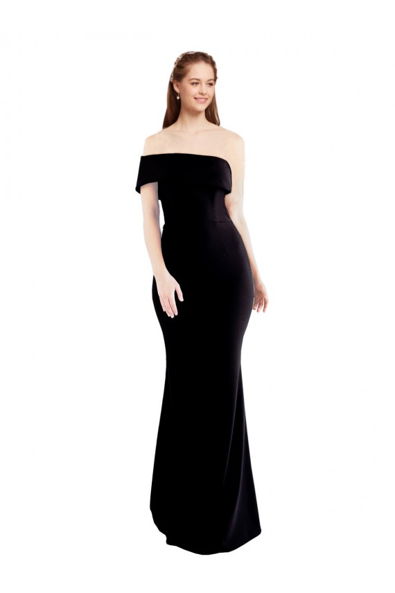 Asymmetrical Draped Off the Shoulder Banded Crepe Prom Dress Clearance