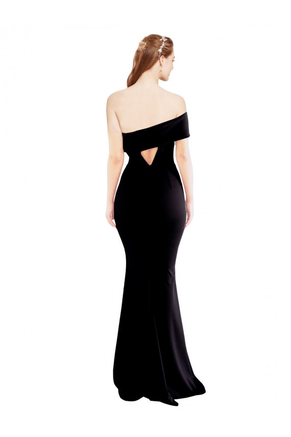 Asymmetrical Draped Off the Shoulder Banded Crepe Prom Dress Clearance