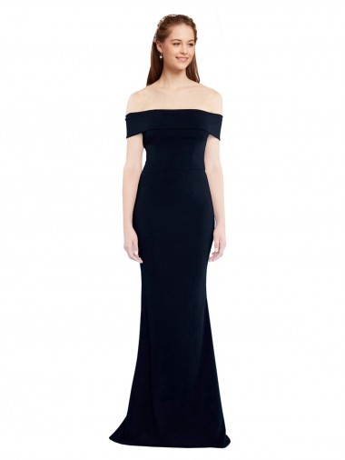 Off the Shoulder Fitted Crepe Prom Dress with Back Cut Out Clearance