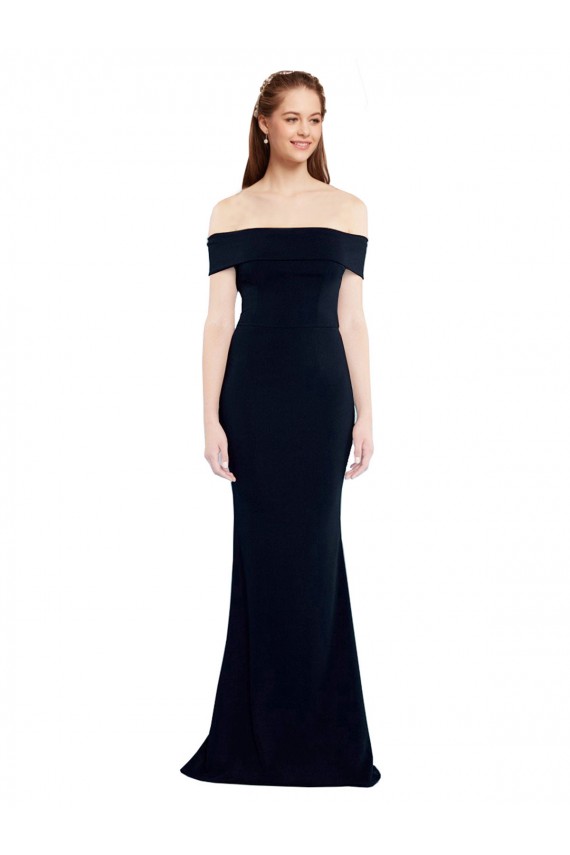 Off the Shoulder Fitted Crepe Prom Dress with Back Cut Out Clearance