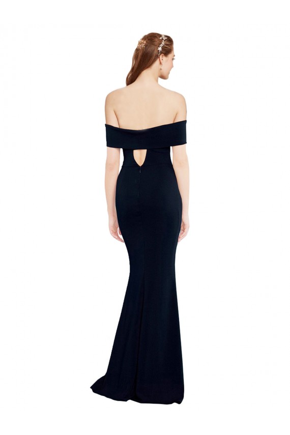 Off the Shoulder Fitted Crepe Prom Dress with Back Cut Out Clearance