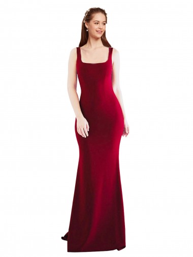 Square Neckline and Backline Fitted Crepe Prom Dress Clearance