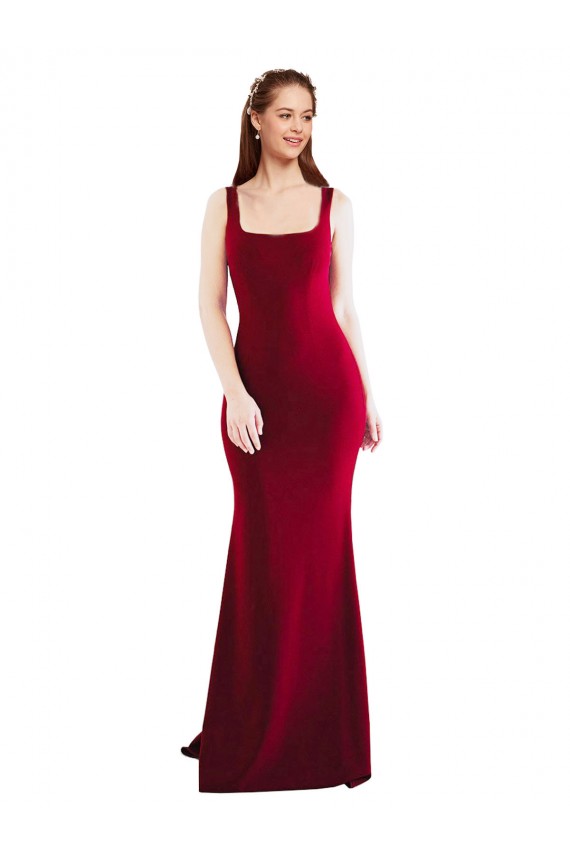 Square Neckline and Backline Fitted Crepe Prom Dress Clearance