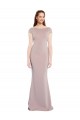 Boat Neck Cap Sleeve Crepe Prom Dress with Plunging Tie Back Clearance