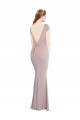 Boat Neck Cap Sleeve Crepe Prom Dress with Plunging Tie Back Clearance