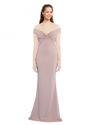 Knotted Off the Shoulder Crepe Prom Dress with Cut-Out Back Clearance