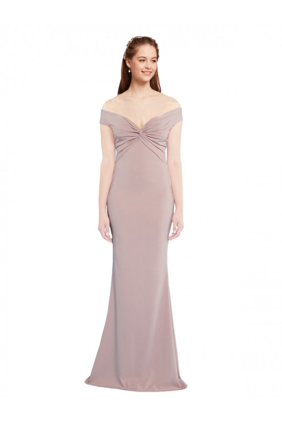 Knotted Off the Shoulder Crepe Prom Dress with Cut-Out Back Clearance
