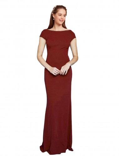 Cap Sleelves Mermaid Crepe Prom Dress Keyhole Back Clearance