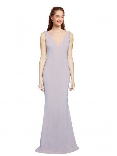 Cut-Out Back V-Neckline Mermaid Crepe Prom Dress Keyhole Back Clearance