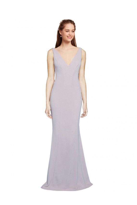 Cut-Out Back V-Neckline Mermaid Crepe Prom Dress Keyhole Back Clearance