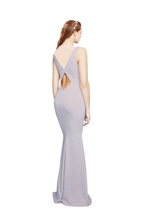 Cut-Out Back V-Neckline Mermaid Crepe Prom Dress Keyhole Back Clearance