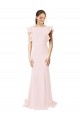 Low V-Back Long Mermaid Crepe Prom Dress with Ruffled Sleeves Clearance