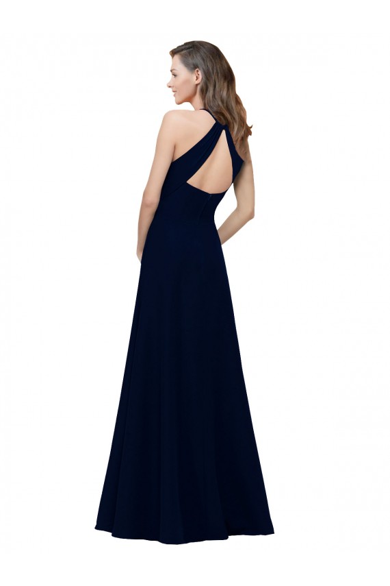 High Neck Crepe Prom Dress with Pleats and Keyhole Back Clearance