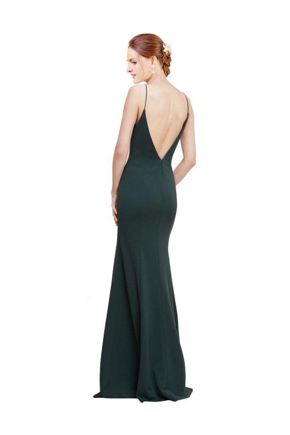 Deep V-Neck and Back Long Crepe Prom Dress Clearance