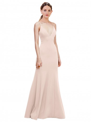 Deep V-Neck and Back Long Crepe Prom Dress Clearance