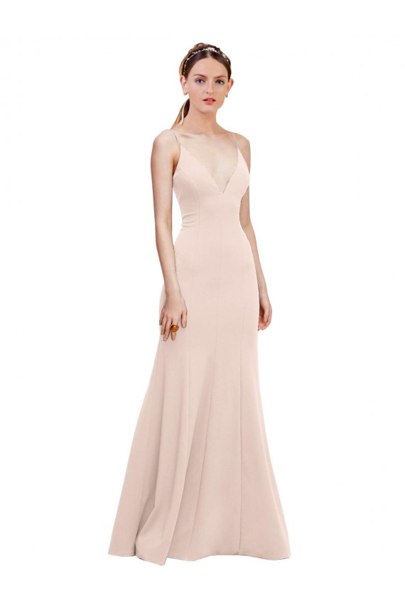 Deep V-Neck and Back Long Crepe Prom Dress Clearance