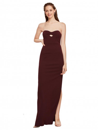 Twisted Strapless Keyhole Long Crepe Prom Dress with Slit Clearance