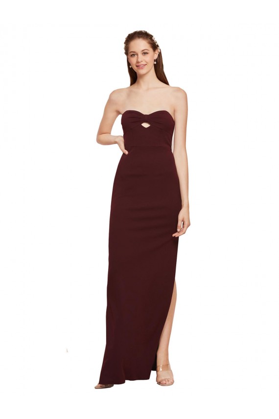 Twisted Strapless Keyhole Long Crepe Prom Dress with Slit Clearance