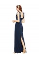 Scoop Neck with Ruffles Long Crepe Prom Dress with Back Slit Clearance