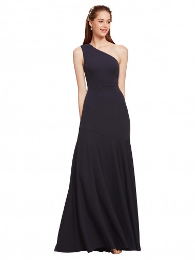 Fit and Flare Crepe Prom Dress with One Shoulder Clearance