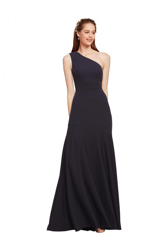 Fit and Flare Crepe Prom Dress with One Shoulder Clearance