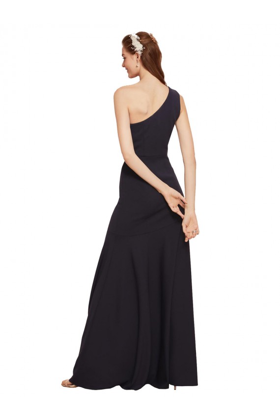 Fit and Flare Crepe Prom Dress with One Shoulder Clearance
