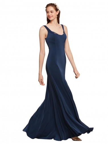 Fit and Flare Long Crepe Prom Dress with Round Neck Clearance