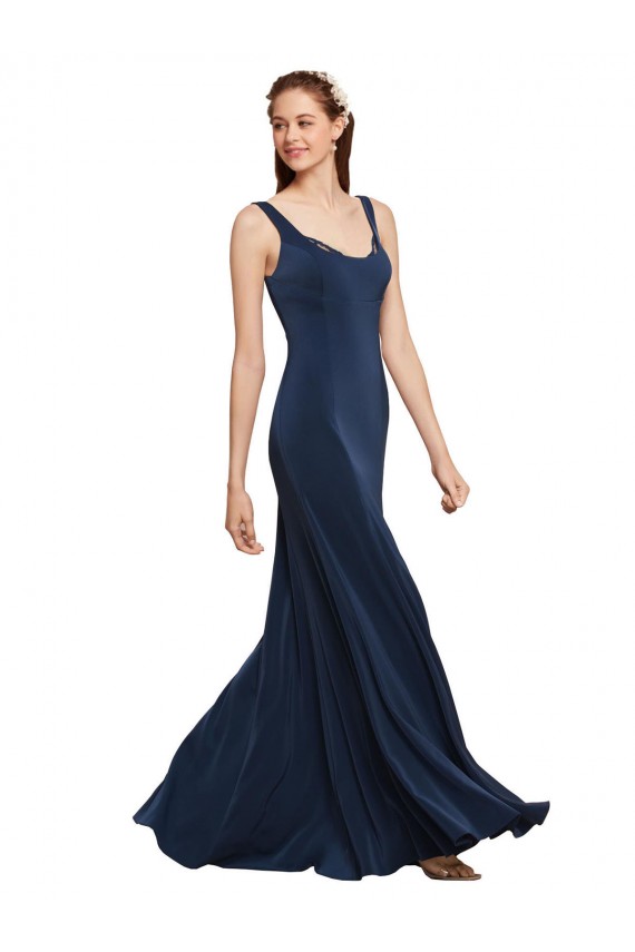 Fit and Flare Long Crepe Prom Dress with Round Neck Clearance
