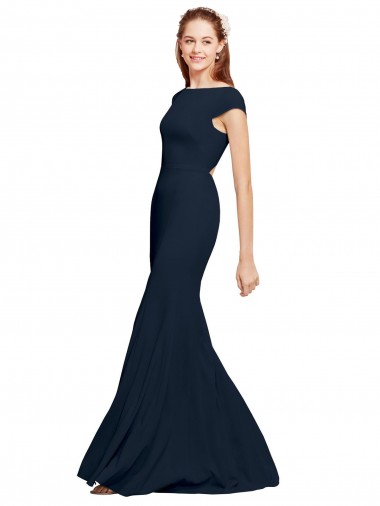 Fit and Flare Long Crepe Prom Dress with Tie Open Back Clearance