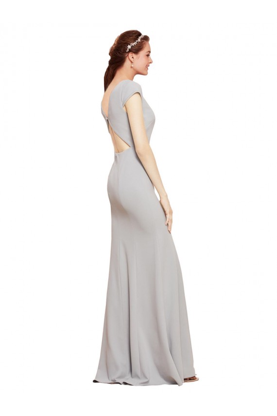 Fit and Flare Long Crepe Prom Dress with Tie Open Back Clearance