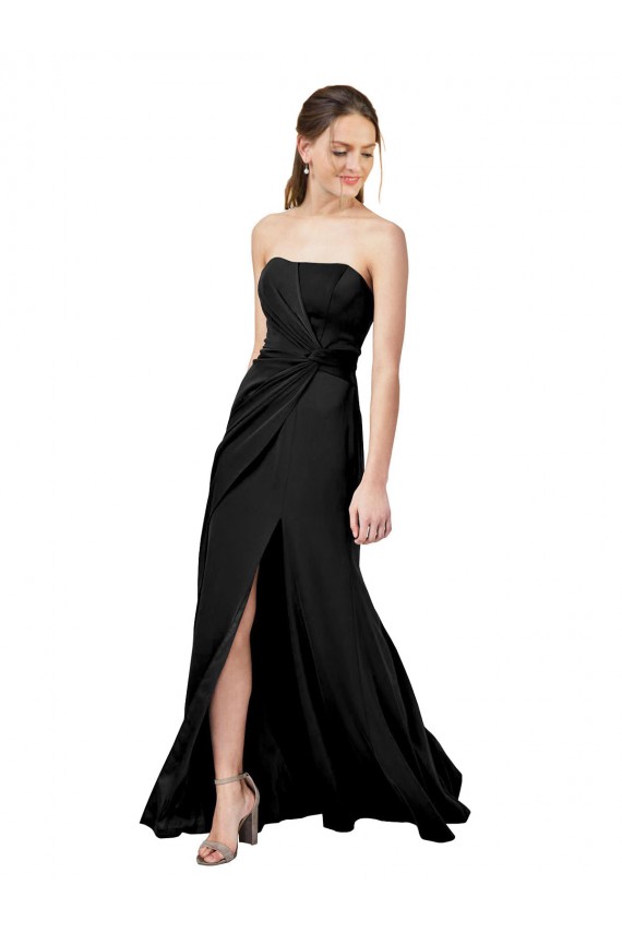 Strapless Fit and Flare Long Crepe Prom Dress with Knot and Slit Clearance