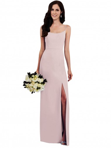 Spaghetti Strap V Back Crepe Prom Dress with Front Slit Clearance