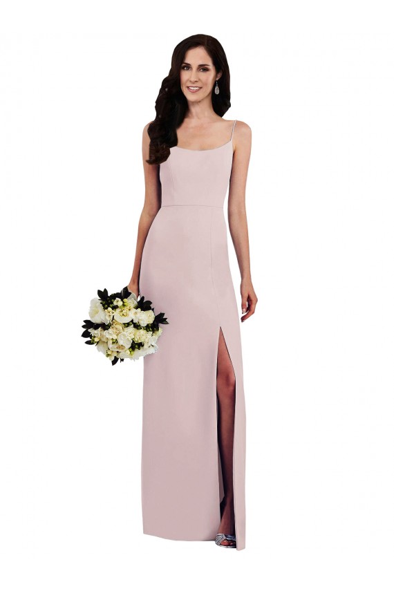 Spaghetti Strap V Back Crepe Prom Dress with Front Slit Clearance