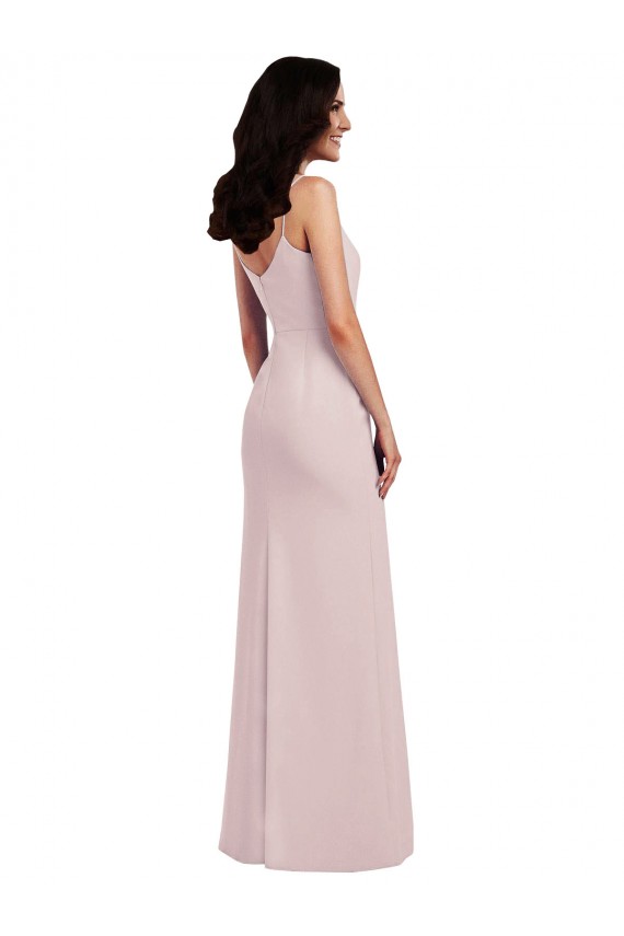 Spaghetti Strap V Back Crepe Prom Dress with Front Slit Clearance