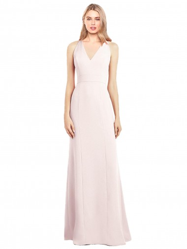 V-Neck Keyhole Back Crepe Trumpet Prom Dress Clearance