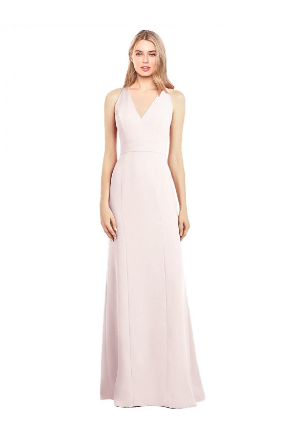 V-Neck Keyhole Back Crepe Trumpet Prom Dress Clearance