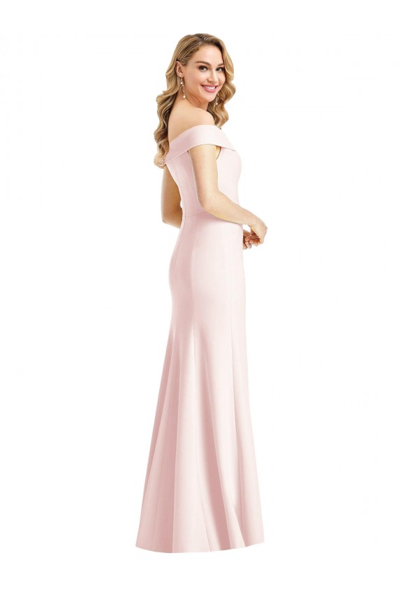 Off the Shoulder Notch Trumpet Crepe Prom Dress with Front Slit Clearance