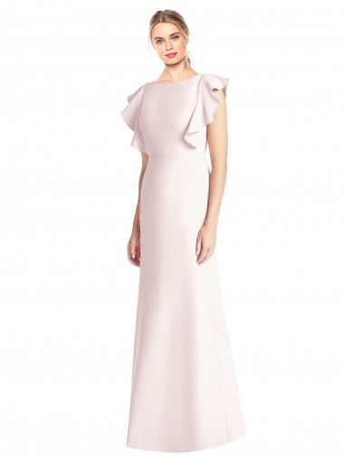 Ruffle Cap Sleeves Open Back Trumpet Prom Dress Clearance