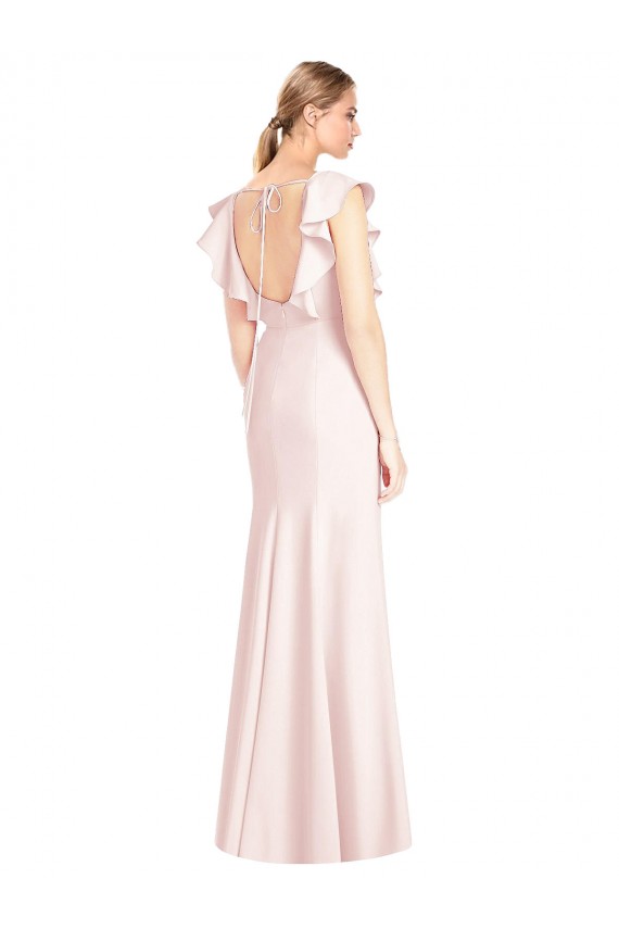 Ruffle Cap Sleeves Open Back Trumpet Prom Dress Clearance