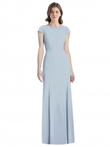 Bateau Neck Cap Sleeves Open Back Trumpet Prom Dress Clearance