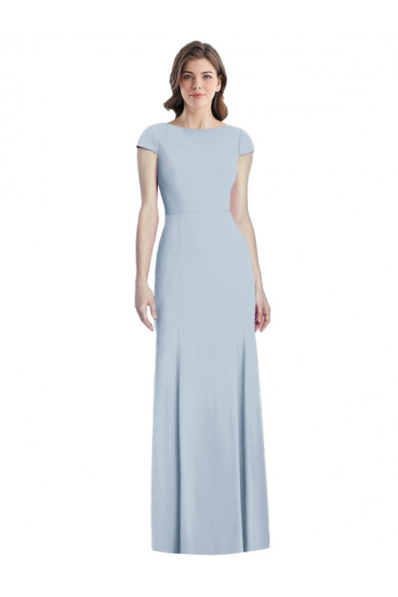 Bateau Neck Cap Sleeves Open Back Trumpet Prom Dress Clearance