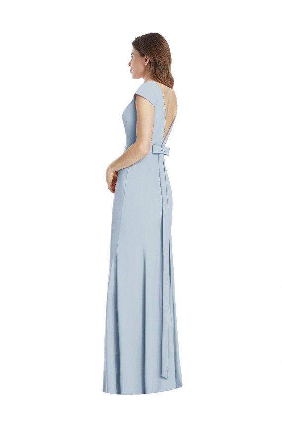 Bateau Neck Cap Sleeves Open Back Trumpet Prom Dress Clearance