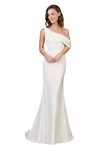 One Shoulder Crepe Prom Dress with Draped Off the Shoulder Strap Clearance