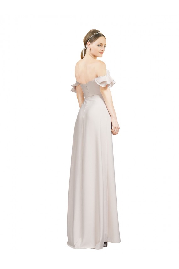 Double Ruffle Flounce Sleeves Crepe Prom Dress with Slit Clearance