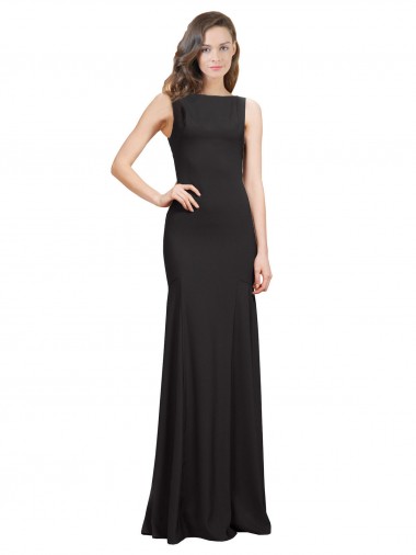Sleeveless Bateau Neckline Crepe Prom Dress with Twist Back Clearance