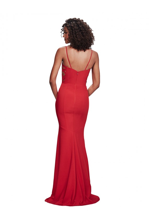 Spaghetti Strap Slip Neckline Crepe Prom Dress Clearance