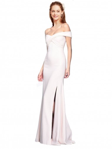 Criss Cross Off the Shoulder Crepe Prom Dress with Side Slit Clearance