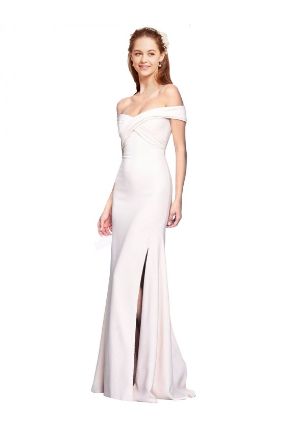 Criss Cross Off the Shoulder Crepe Prom Dress with Side Slit Clearance