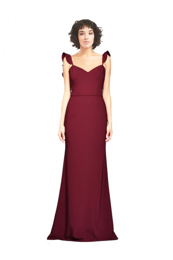Crepe Slip Prom Dress with Ruffled Straps Clearance