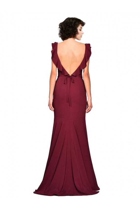 Crepe Slip Prom Dress with Ruffled Straps Clearance